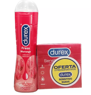 Durex Gel Lubrificante Morango + Preservativo Sensitivo Suave