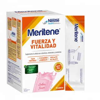 MERITENE MORANGO CART PO X 15 PO SAQ PROTEINAS LIPIDOS GLICIDOS SODIO POTASSIO C